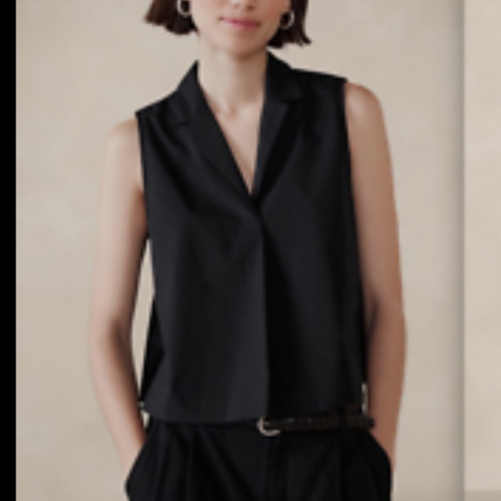Nwt Banana Republic Black Cotton Sleeveless Poplin Top